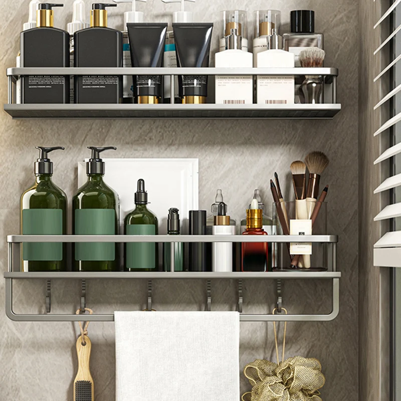 Juego de accesorios de baño de metal mate minimalista, estante de baño moderno Clearhalo