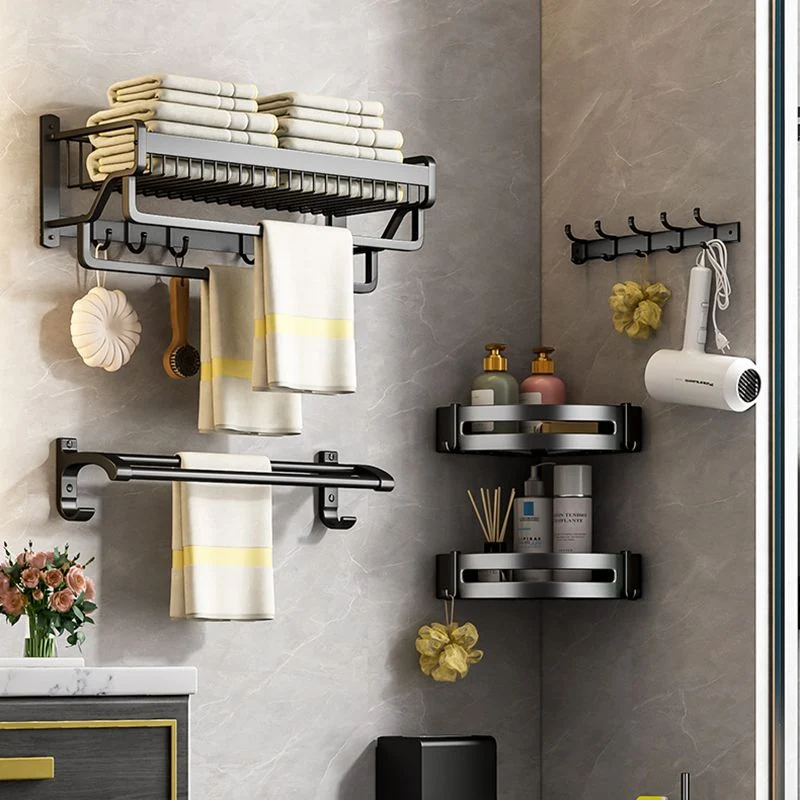 Juego de accesorios de baño de metal negro moderno Juego de accesorios de baño con barra de toalla Clearhalo