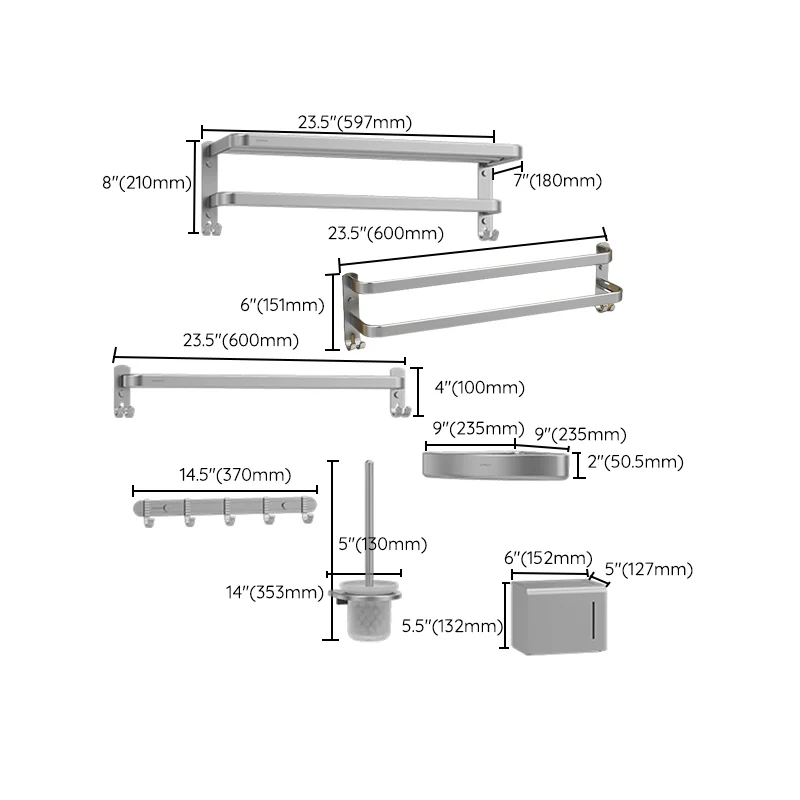 Juego de accesorios de baño Minimalism Grey Barra para toallas de aluminio estilo moderno Clearhalo
