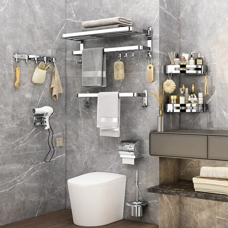 Juego de accesorios de baño moderno Accesorio de baño de metal plateado Clearhalo