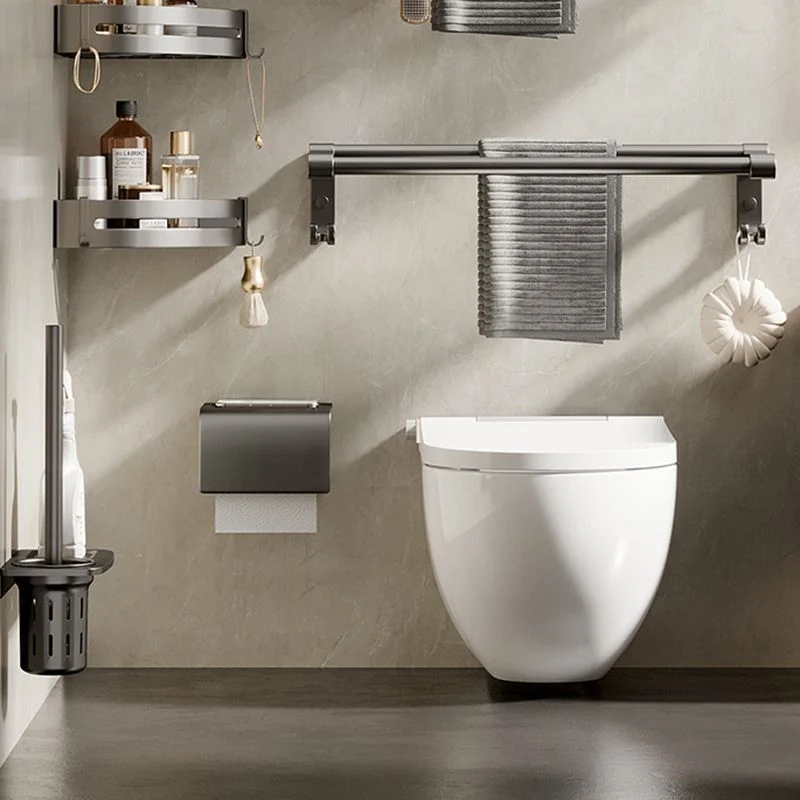 Juego de accesorios de baño moderno de aluminio, estante de baño gris pulido/portapapeles/ganchos para bata Clearhalo