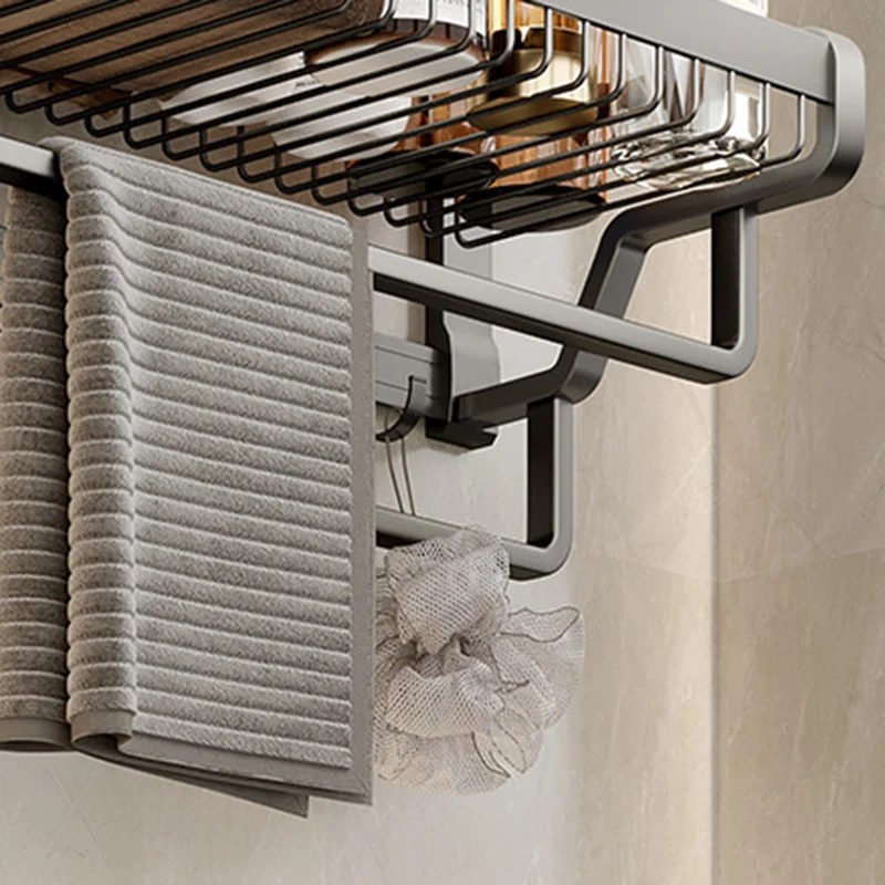 Juego de accesorios de baño moderno de aluminio, estante de baño gris pulido/portapapeles/ganchos para bata Clearhalo