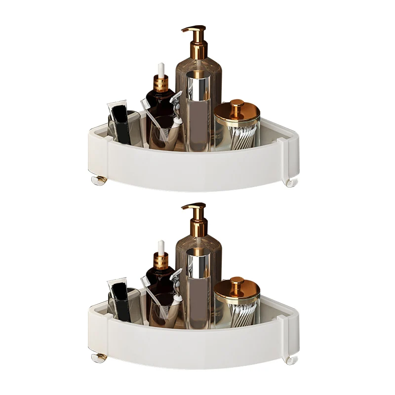 Juego de accesorios de baño moderno con acabado blanco, estante para baño, toallero y ganchos para bata Clearhalo