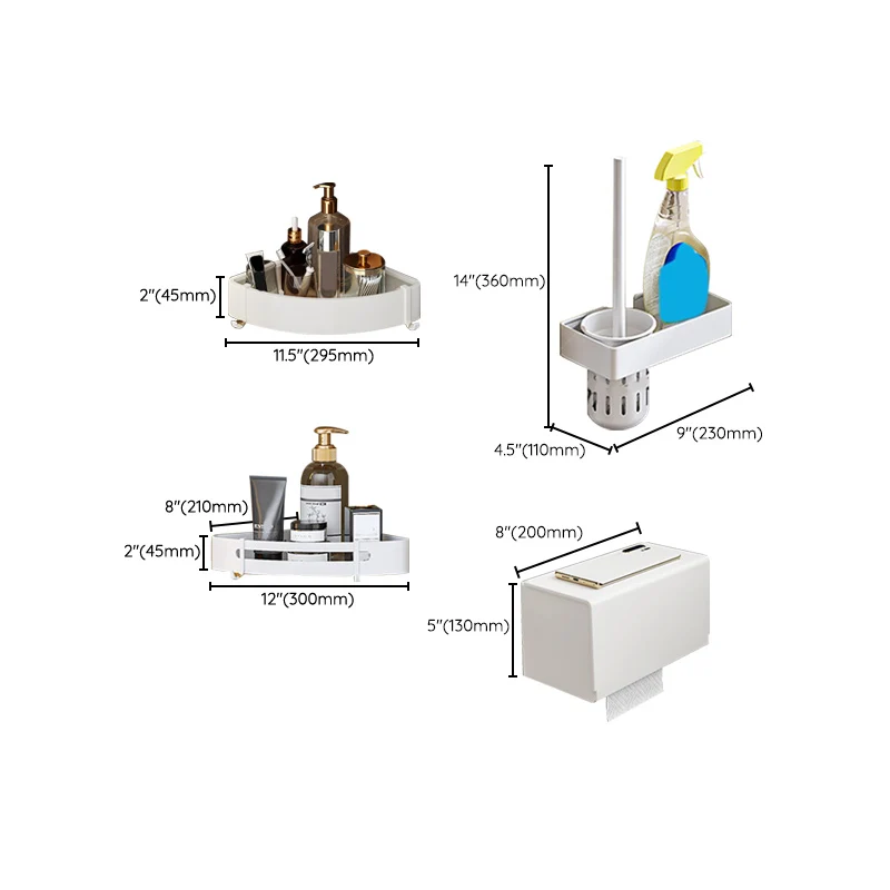 Juego de accesorios de baño moderno con acabado blanco, estante para baño, toallero y ganchos para bata Clearhalo