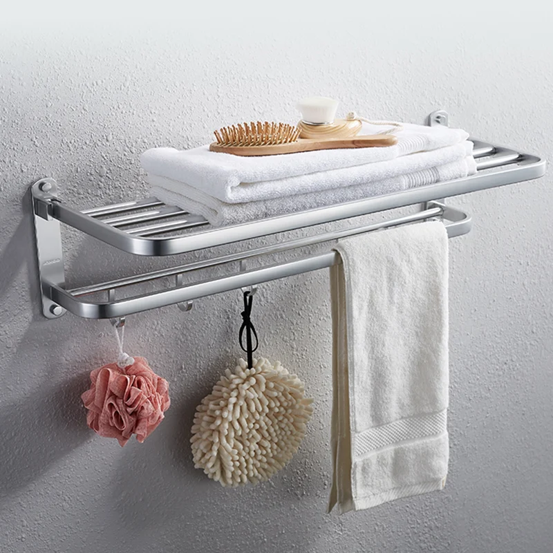 Juego de accesorios de baño moderno con estante para baño/ganchos para bata/barra para toallas en aluminio Clearhalo