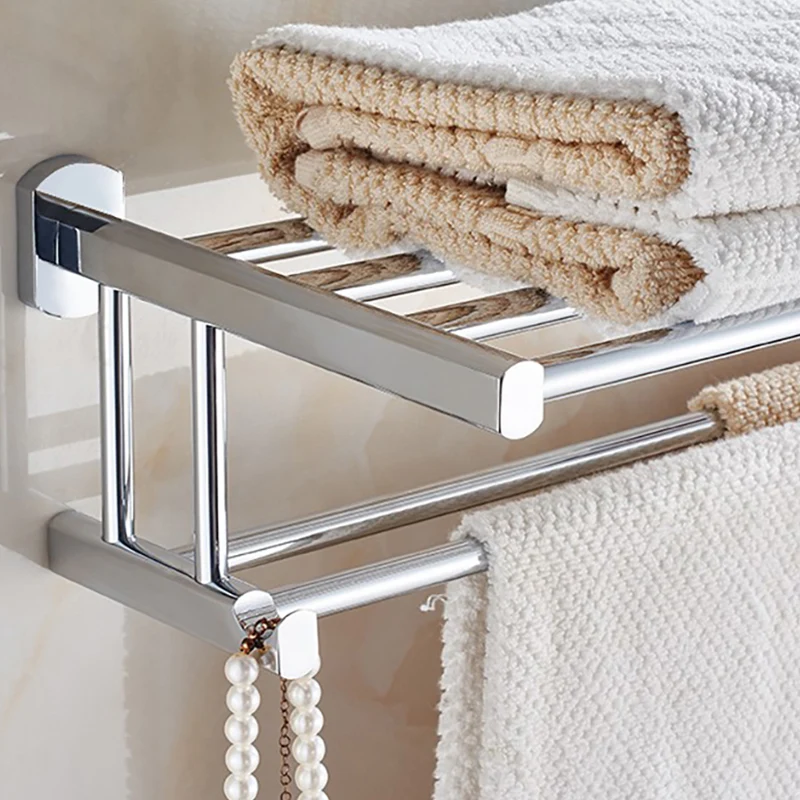 Juego de accesorios de baño moderno de cromo pulido, toallero plateado/estante de baño Clearhalo