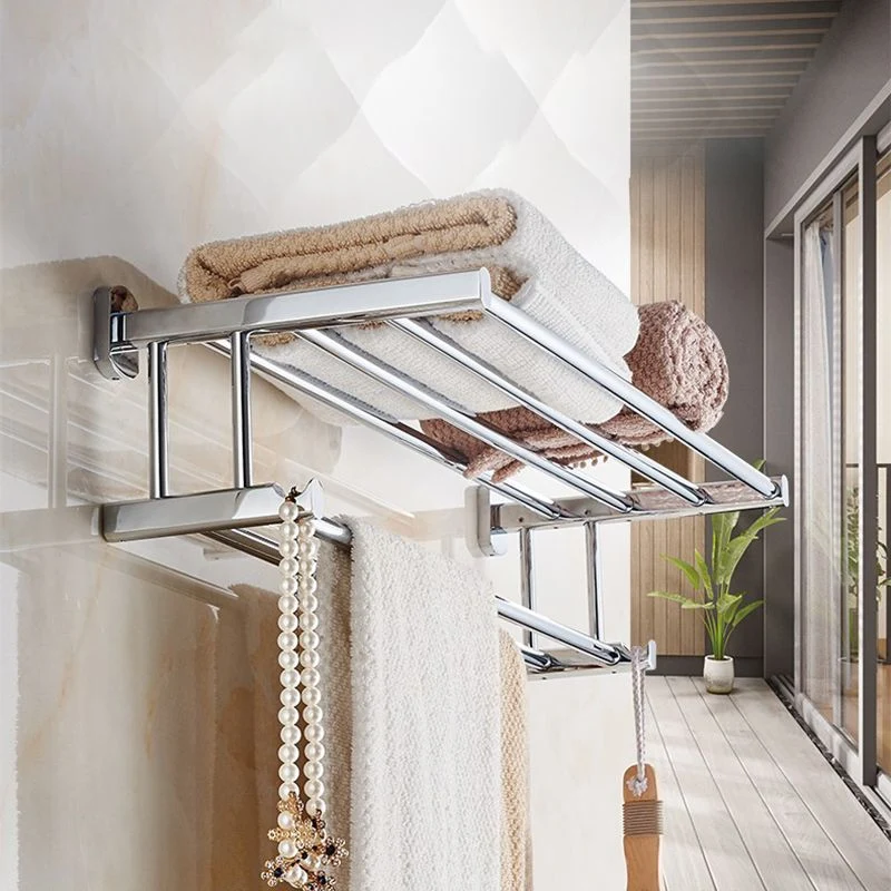 Juego de accesorios de baño moderno de cromo pulido, toallero plateado/estante de baño Clearhalo