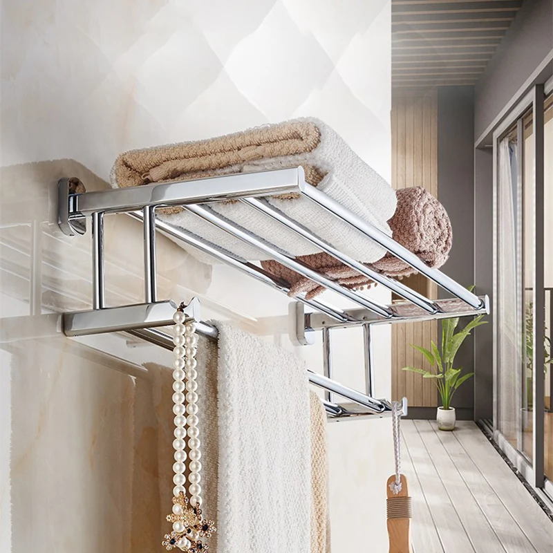 Juego de accesorios de baño moderno de cromo pulido, toallero plateado/estante de baño Clearhalo