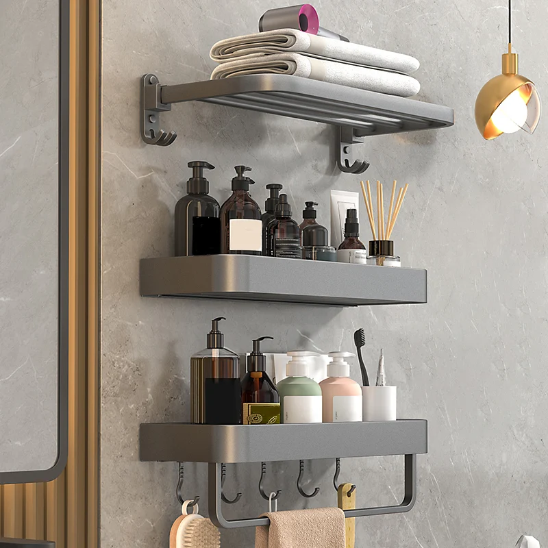 Juego de accesorios de baño moderno, estante de baño, barra para toallas, color negro mate, 2 piezas Clearhalo