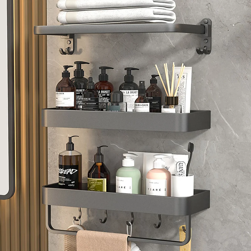 Juego de accesorios de baño moderno, estante de baño, barra para toallas, color negro mate, 2 piezas Clearhalo