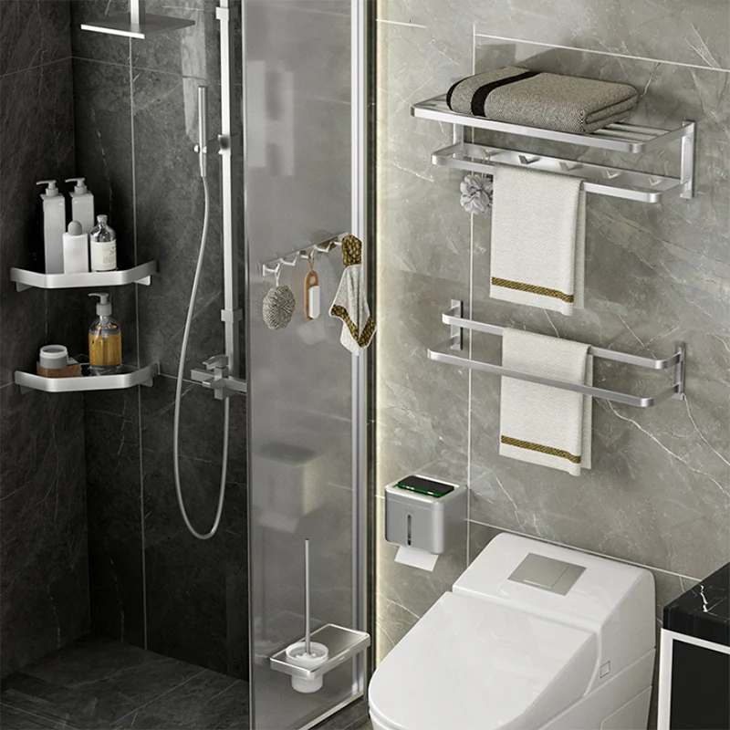 Juego de accesorios de baño moderno, estante de baño plateado, barra de toalla, Kit de accesorios de baño Clearhalo