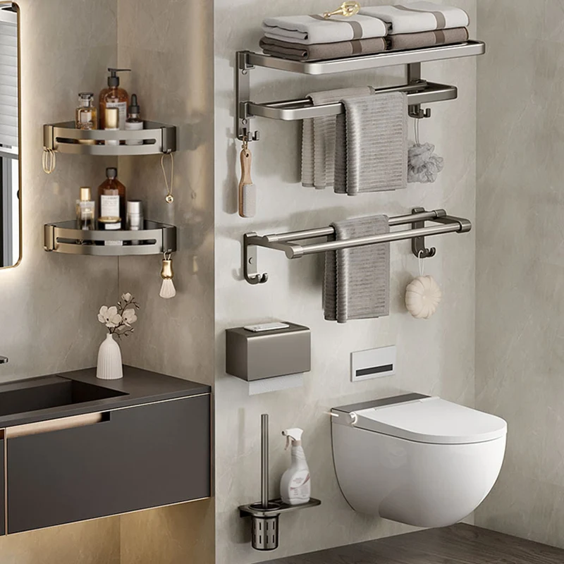 Juego de accesorios de baño moderno, estante de baño gris, soporte de papel, juego de baño Clearhalo