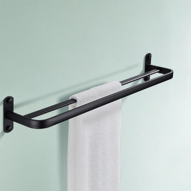 Juego de accesorios de baño moderno, estante de baño/barra para toallas y soporte para papel, color negro mate/gris Clearhalo