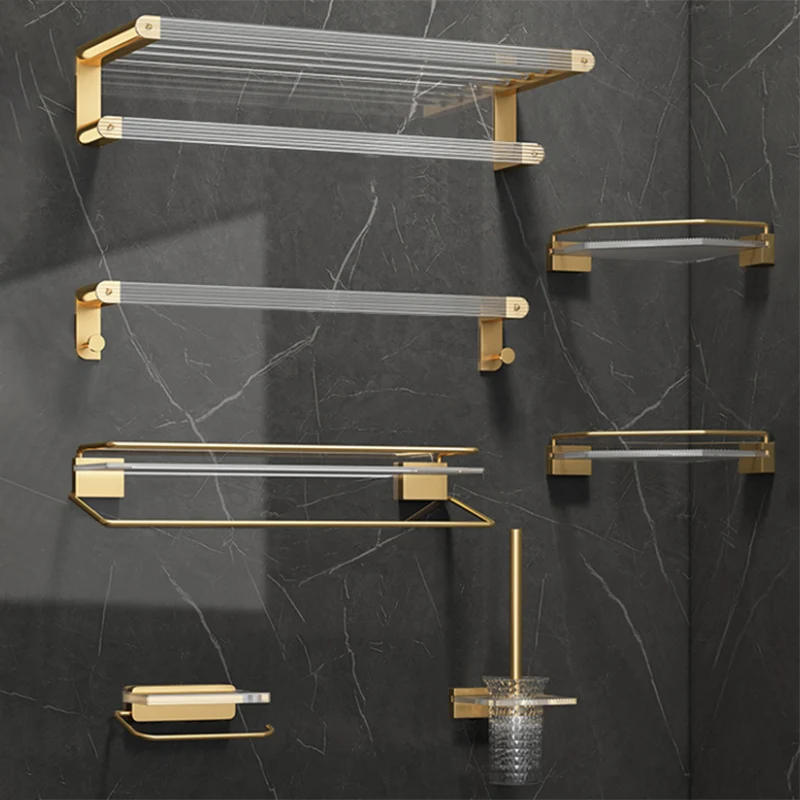 Juego de accesorios de baño moderno, estante para baño, toallero dorado, juego de accesorios para baño Clearhalo