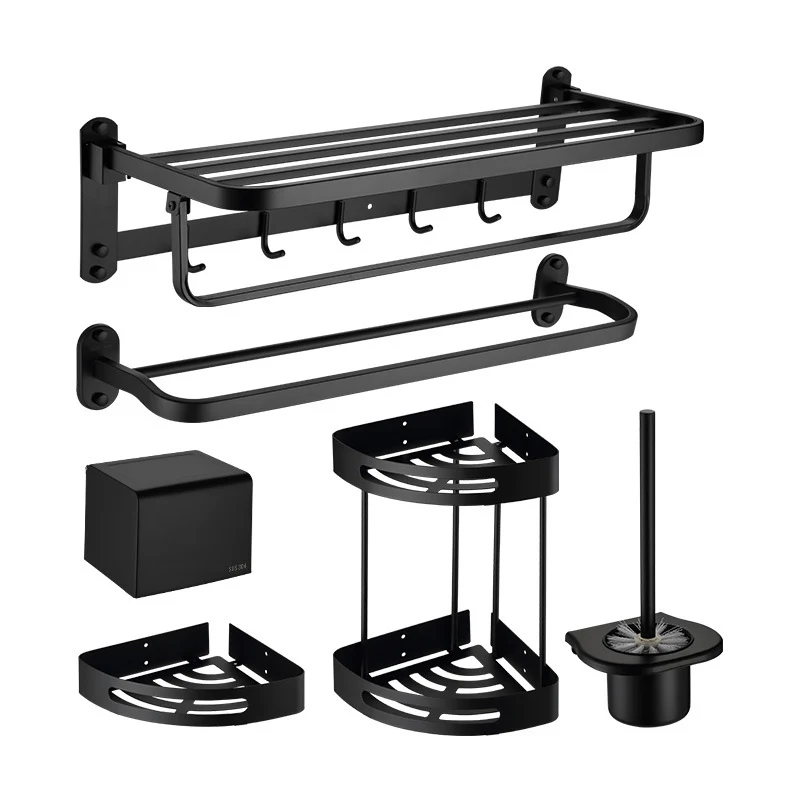 Juego de accesorios de baño moderno, estante para baño, toallero, juego de accesorios de baño negro mate Clearhalo