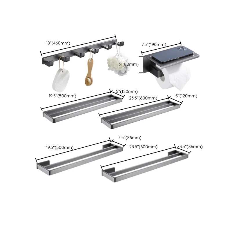 Juego de accesorios de baño moderno gris de 5 piezas en acero inoxidable Clearhalo