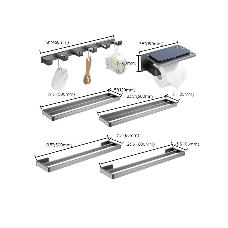 Juego de accesorios de baño moderno gris de 5 piezas en acero inoxidable Clearhalo