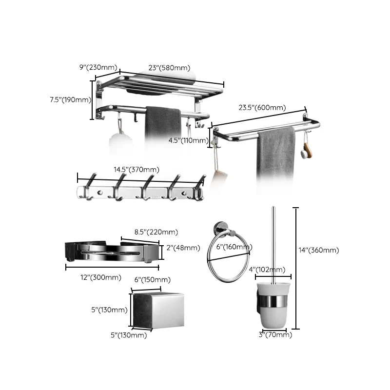 Juego de accesorios de baño moderno Juego de herrajes para accesorios de baño plateados Clearhalo