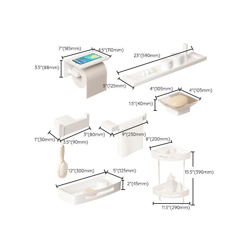 Juego de accesorios de baño moderno Juego de herrajes para accesorios de baño blancos Clearhalo