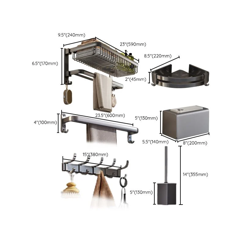 Juego de accesorios de baño moderno, kit de accesorios de baño de metal gris Clearhalo