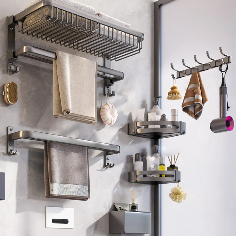 Juego de accesorios de baño moderno, kit de accesorios de baño de metal gris Clearhalo