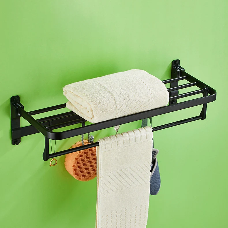 Juego de accesorios de baño moderno de 6 piezas en barra de toalla/estante de baño de aluminio negro mate Clearhalo