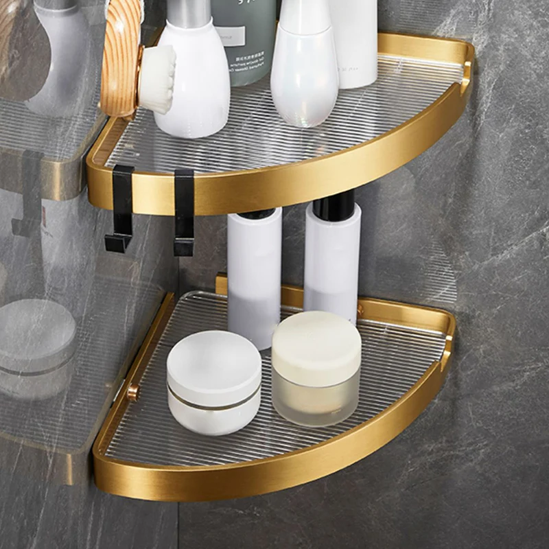 Juego de accesorios de baño moderno de 3 piezas dorado/negro, estante para baño Clearhalo