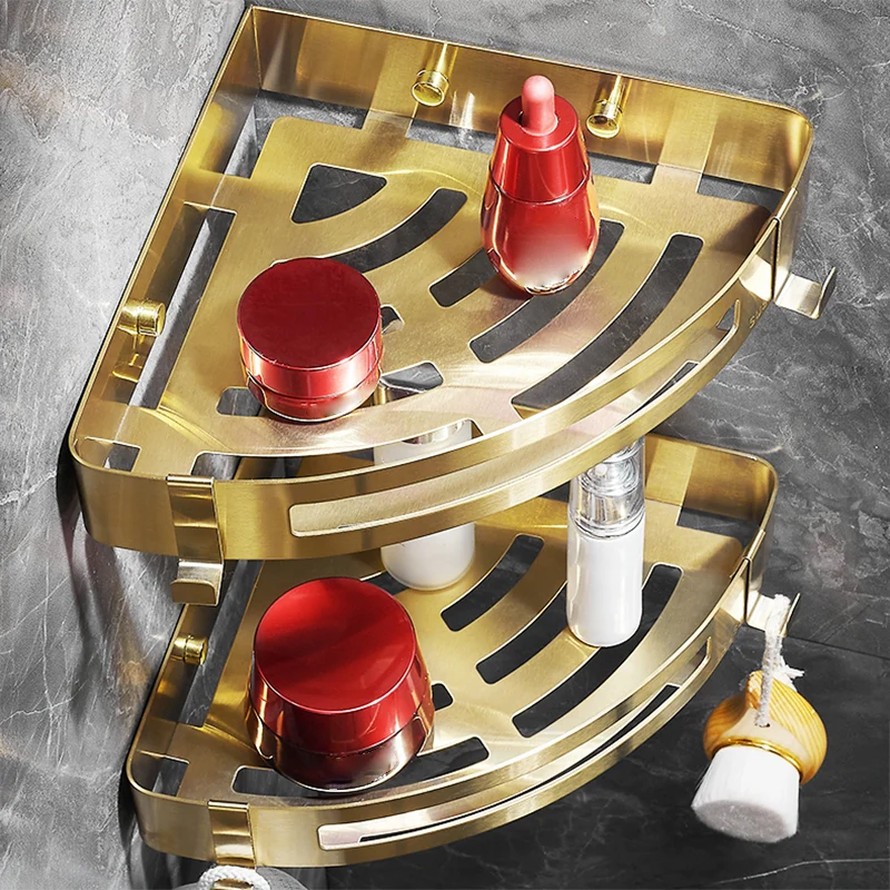 Juego de accesorios de baño moderno de 3 piezas dorado/plateado, estante para baño Clearhalo