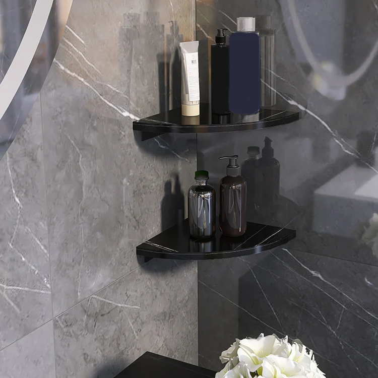 Juego de accesorios de baño moderno de 3 piezas, estante de baño de mármol y metal Blanco Clearhalo