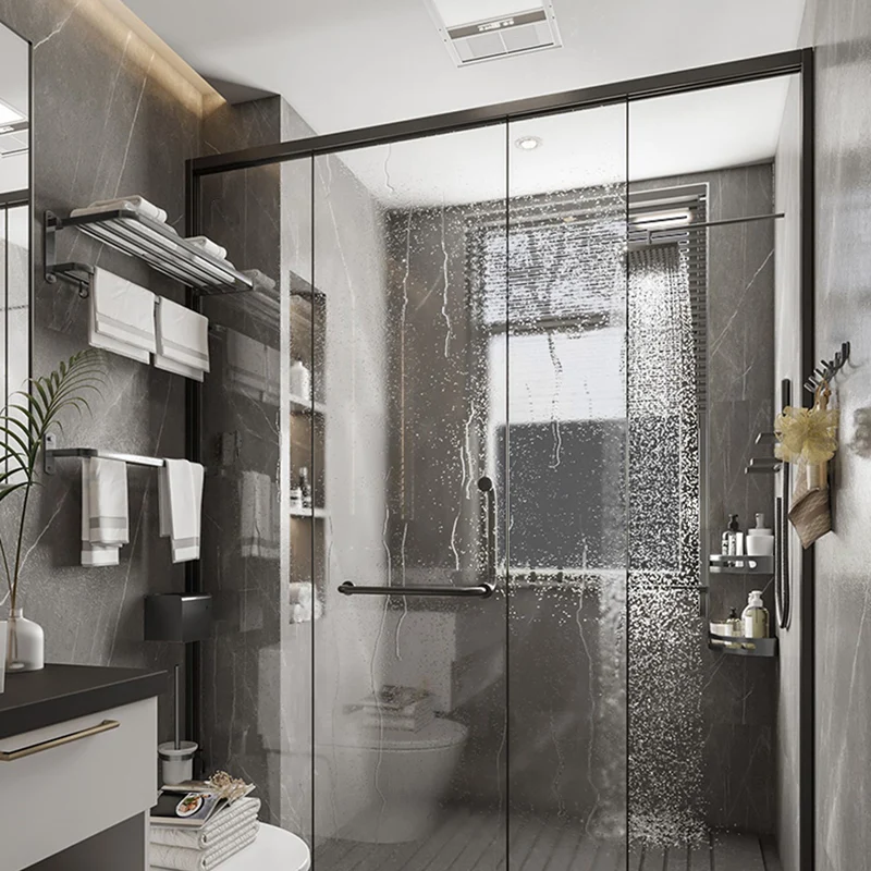 Juego de accesorios de baño moderno de 7 piezas, juego de baño negro mate con toallero/estante de baño Clearhalo