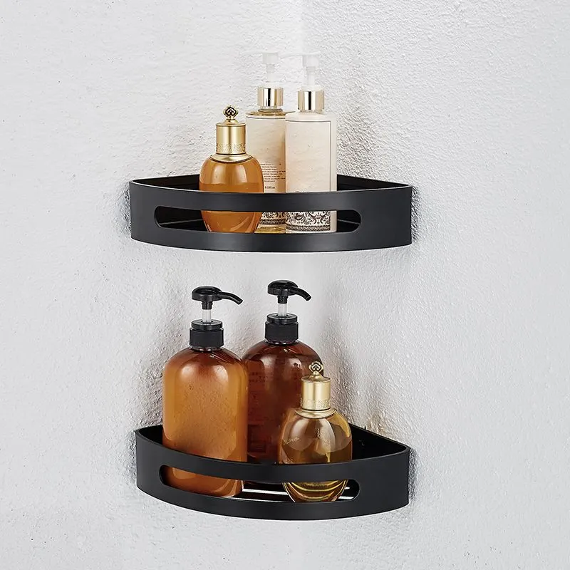 Juego de accesorios de baño moderno de 7 piezas, juego de baño negro mate con toallero/estante de baño Clearhalo
