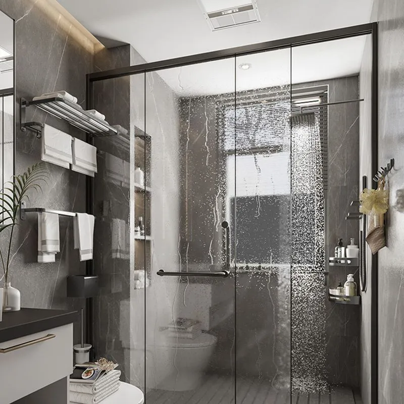 Juego de accesorios de baño moderno de 7 piezas, juego de baño negro mate con toallero/estante de baño Clearhalo