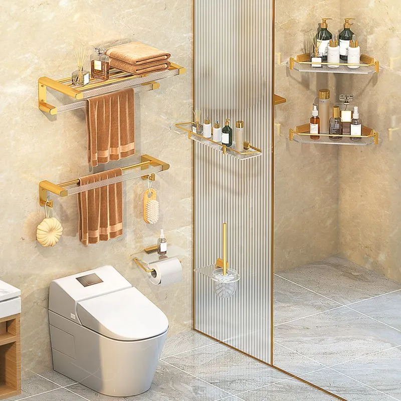 Juego de accesorios de baño moderno de 7 piezas Juego de baño de metal en color dorado Clearhalo