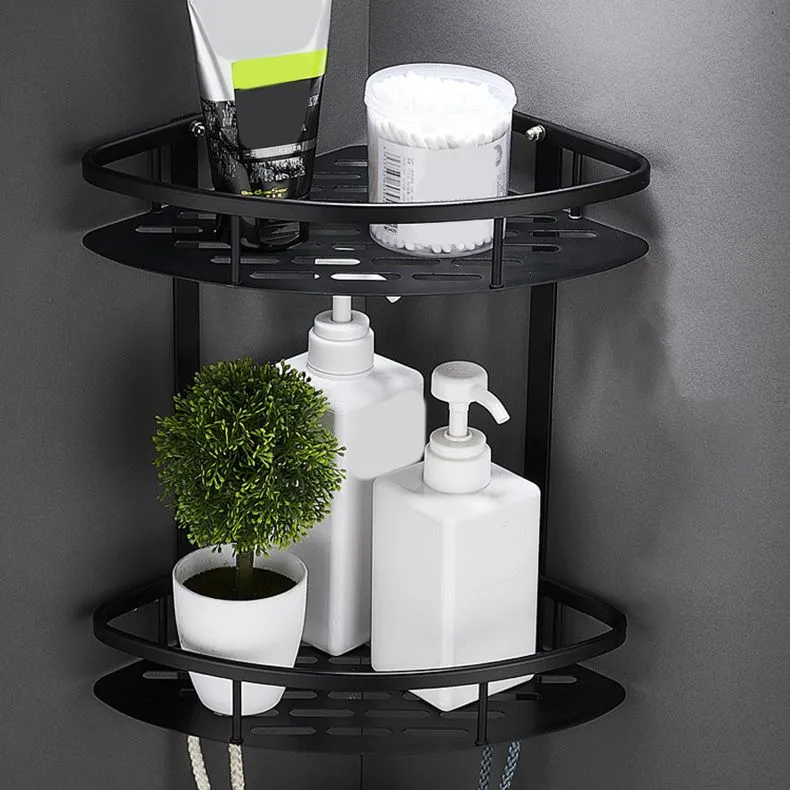 Juego de accesorios de baño moderno de 6 piezas en negro mate con estante para baño/barra para toallas y ganchos para bata...