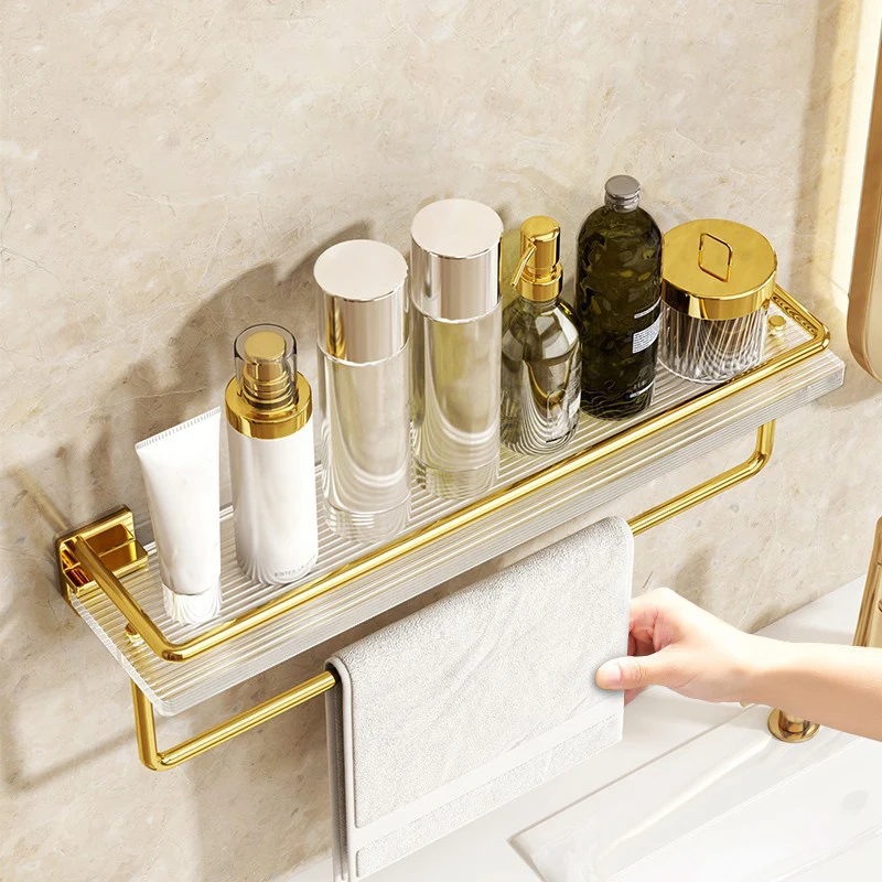 Juego de accesorios de baño moderno plateado/dorado, estante para baño, juego de baño Clearhalo