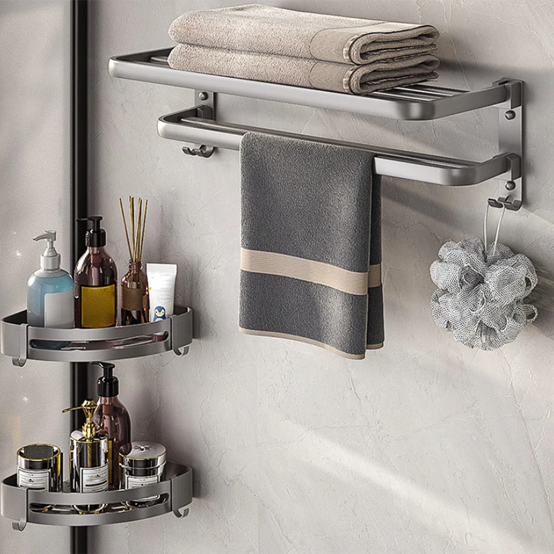 Juego de accesorios de baño moderno, toallero, soporte de papel, Kit de accesorios de baño gris Clearhalo