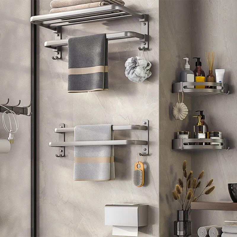 Juego de accesorios de baño moderno, toallero, soporte de papel, Kit de accesorios de baño gris Clearhalo
