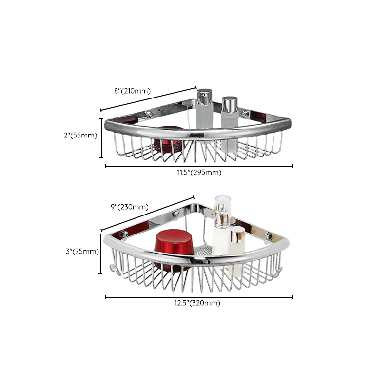 Juego de accesorios de baño modernos de latón de 2 piezas, estante para baño en plata pulida Clearhalo