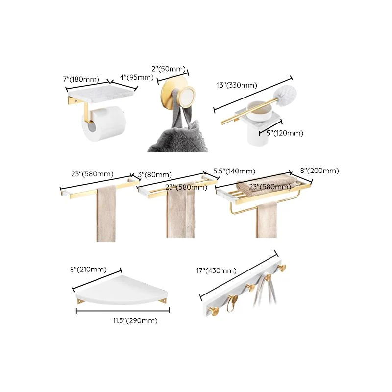 Juego de accesorios de baño de mármol y latón Kit de accesorios de baño dorados Clearhalo