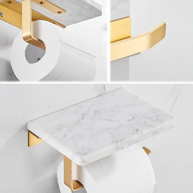 Juego de accesorios de baño de mármol y latón Kit de accesorios de baño dorados Clearhalo