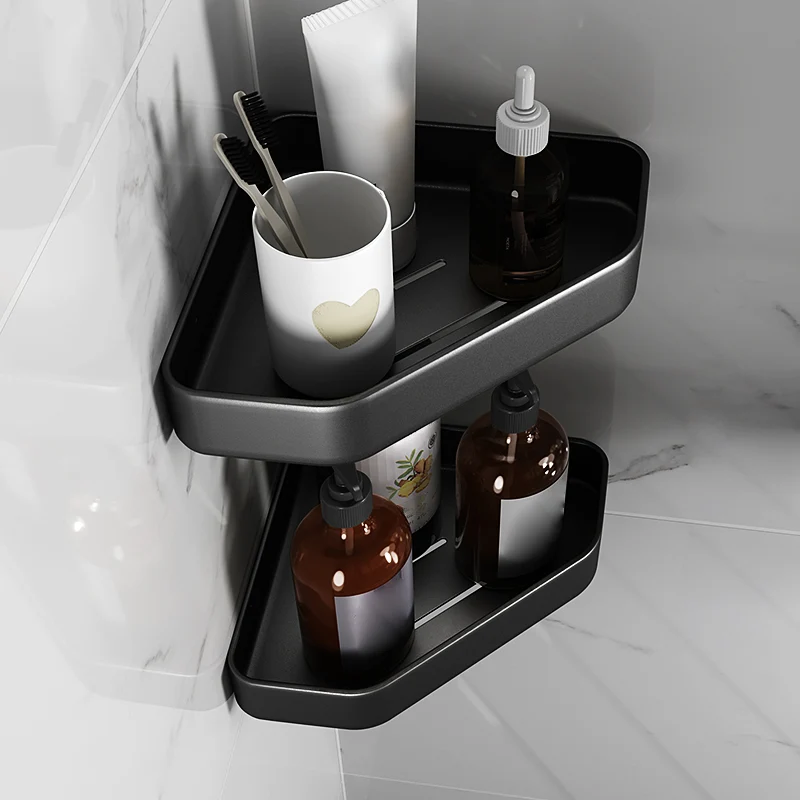 Juego de accesorios de baño negro mate, estante de baño moderno antioxidante de 1/2/3 piezas Clearhalo