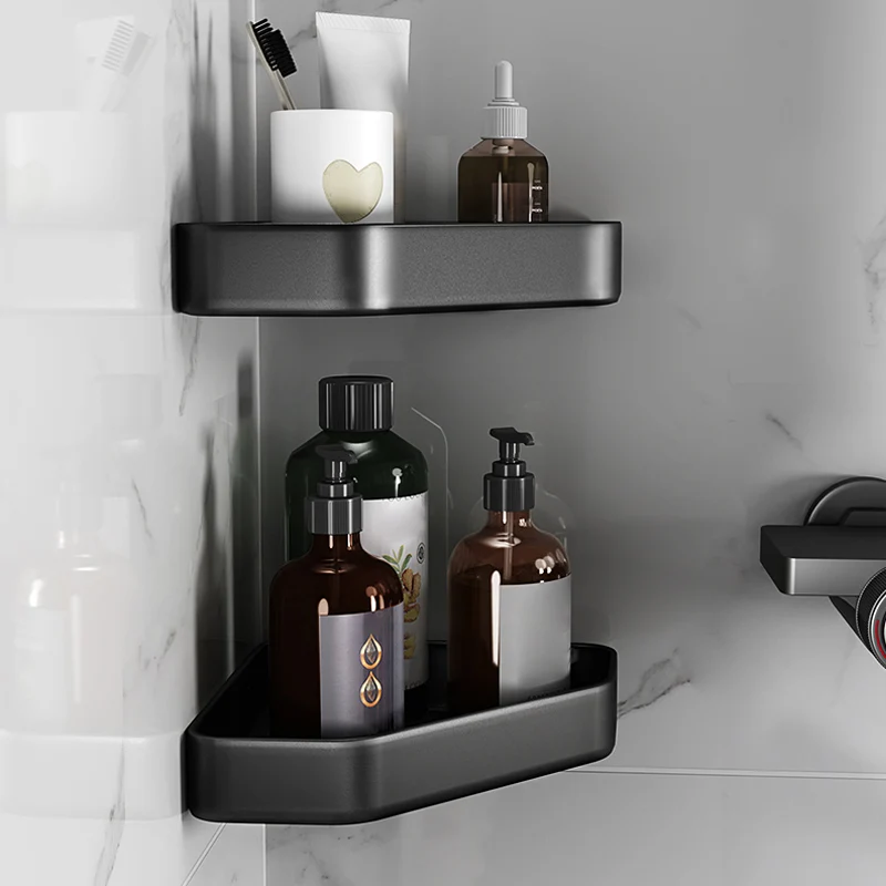 Juego de accesorios de baño negro mate, estante de baño moderno antioxidante de 1/2/3 piezas Clearhalo