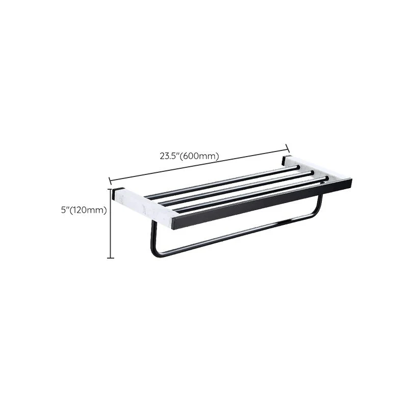 Juego de accesorios de baño negro mate en metal y mármol con estante para baño/barra para toallas Clearhalo