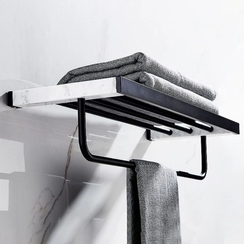 Juego de accesorios de baño negro mate en metal y mármol con estante para baño/barra para toallas Clearhalo