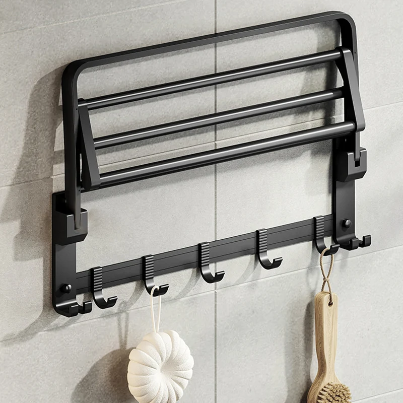 Juego de accesorios de baño negro mate moderno, barra para toallas, soporte para papel y gancho para bata incluido Clearhalo