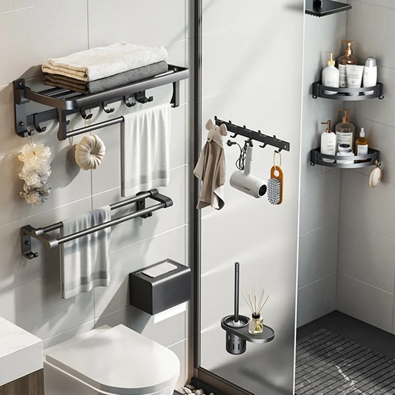 Juego de accesorios de baño negro mate moderno, barra para toallas, soporte para papel y gancho para bata incluido Clearhalo
