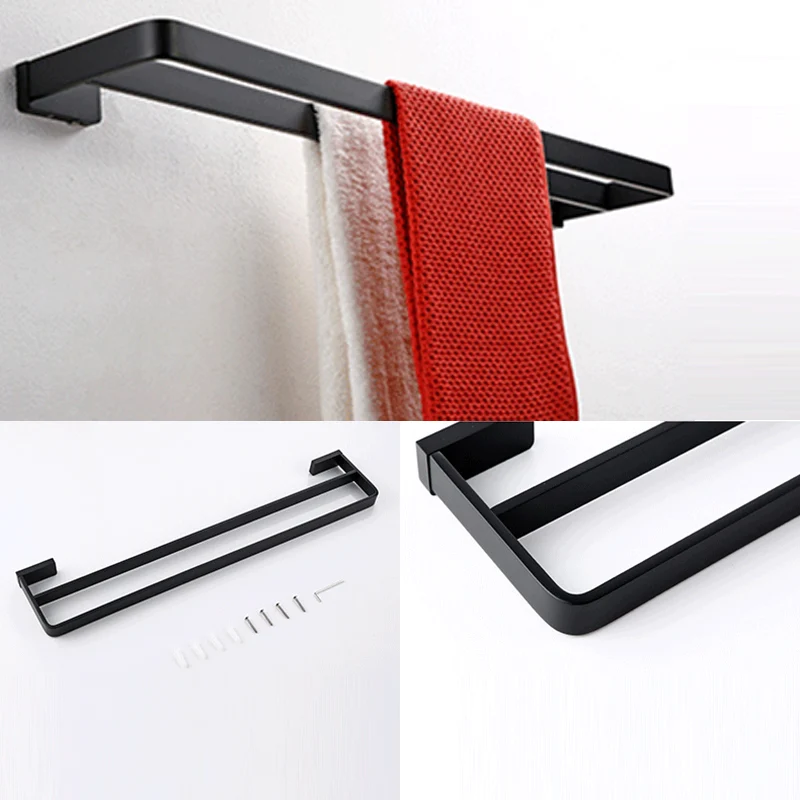 Juego de accesorios de baño negros con toallero y estante para baño Clearhalo