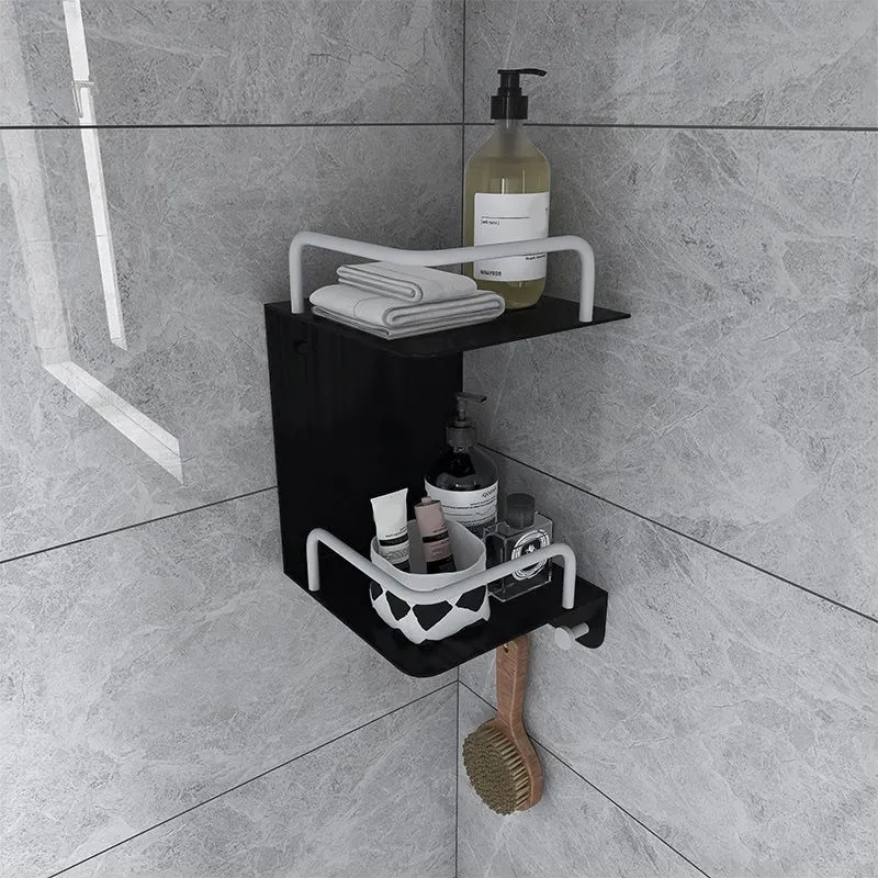 Juego de accesorios de baño de 6 piezas, barra para cortina de ducha moderna, gancho para bata y toallero, color negro Cle...