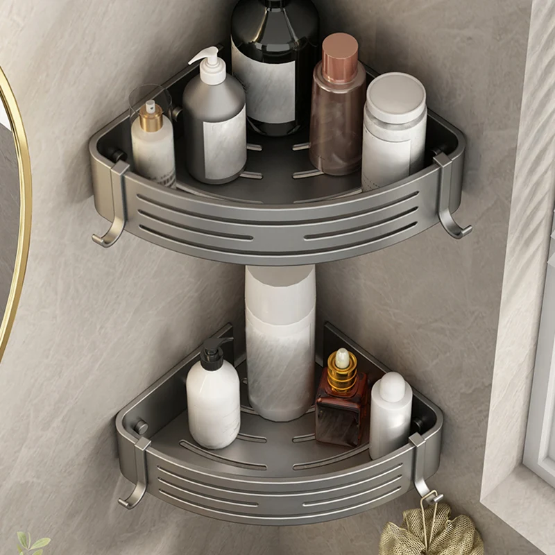 Juego de accesorios de baño de 3 piezas, estante de baño de aluminio contemporáneo Clearhalo