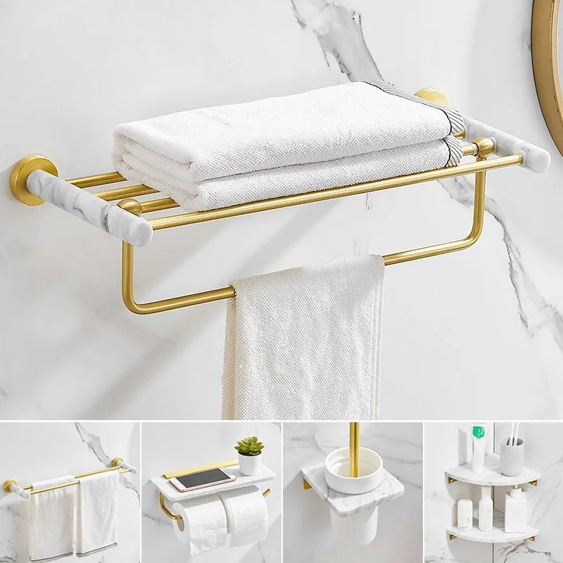 Juego de accesorios de baño de 7 piezas Herrajes de baño de mármol y metal Clearhalo
